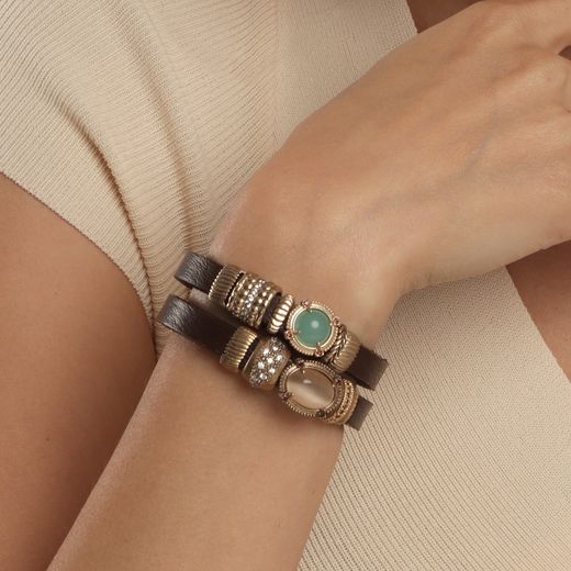 WB360X Pulsera PLATA DE PALO para mujer cuero con piedra ojo de tigre