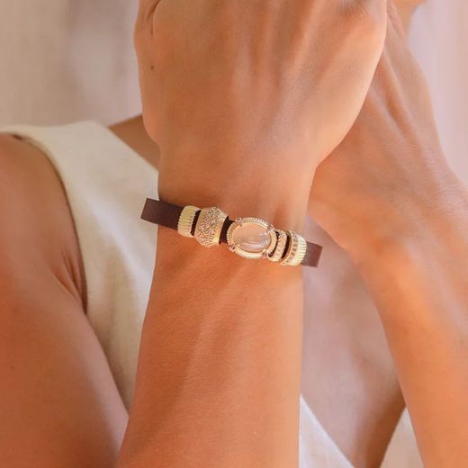 WB360X Pulsera PLATA DE PALO para mujer cuero con piedra ojo de tigre