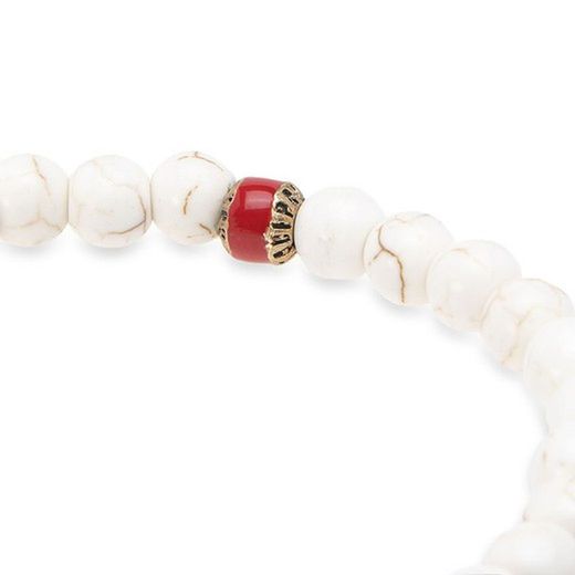 WB397A Pulsera PLATA DE PALO para mujer de bolas turquesa blanca  y bola esmaltada en rojo identificativa de la marca