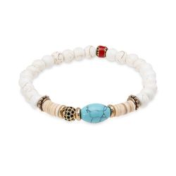 WB397A Pulsera PLATA DE PALO para mujer de bolas turquesa blanca  y bola esmaltada en rojo identificativa de la marca