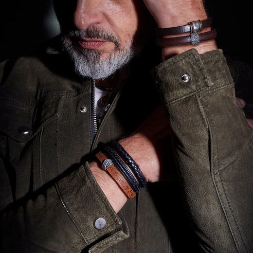 Pulsera PLATA DE PALO Pibe MB254X de hombre de cuero marrón y detalles en plata de ley