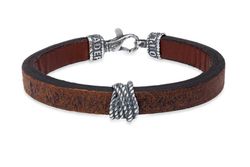 Pulsera PLATA DE PALO Pibe MB254X de hombre de cuero marrón y detalles en plata de ley