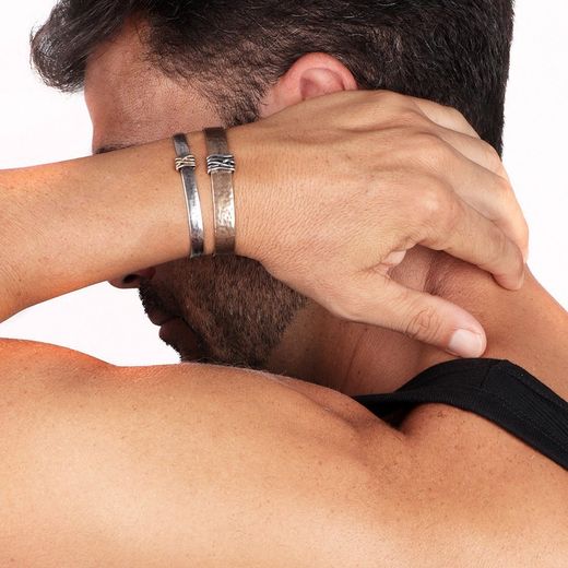MB122A Pulsera Plata de Palo hombre rígida plata y bronce