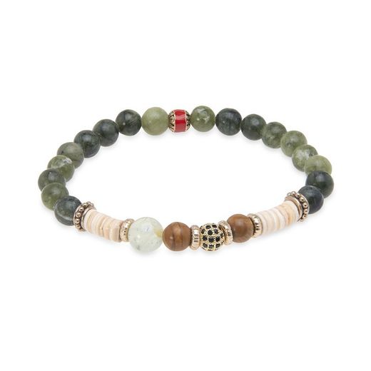 WB401A Pulsera PLATA DE PALO serie Juma para mujer con jade madera y circonitas negras
