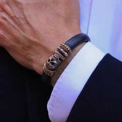 SB099X Pulsera PLATA DE PALO Skull SB099X hombre cuero