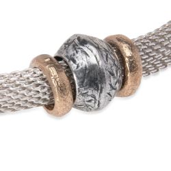 WB565X Pulsera Plata de Palo unisex Kori de malla en plata 925 y pieza central de plata y bronce