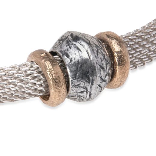 WB565X Pulsera Plata de Palo unisex Kori de malla en plata 925 y pieza central de plata y bronce
