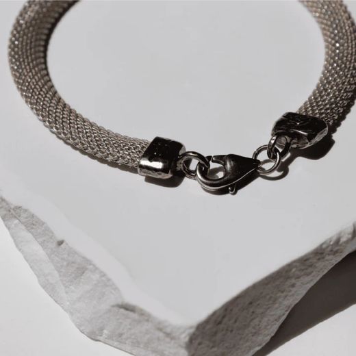 WB565X Pulsera Plata de Palo unisex Kori de malla en plata 925 y pieza central de plata y bronce
