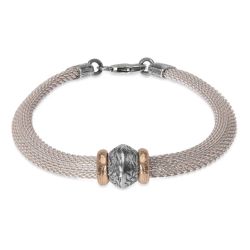 WB565X Pulsera Plata de Palo unisex Kori de malla en plata 925 y pieza central de plata y bronce