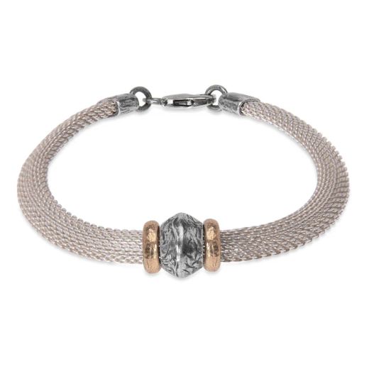 WB565X Pulsera Plata de Palo unisex Kori de malla en plata 925 y pieza central de plata y bronce