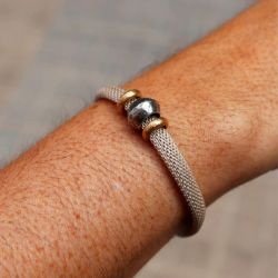 WB565X Pulsera Plata de Palo unisex Kori de malla en plata 925 y pieza central de plata y bronce