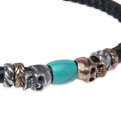 SB216X Pulsera Plata de Palo unisex de cuero con calaveras y resina jade