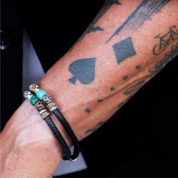 SB216X Pulsera Plata de Palo unisex de cuero con calaveras y resina jade