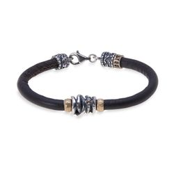 WB265X Pulsera PLATADEPALO bronce y plata con cuero