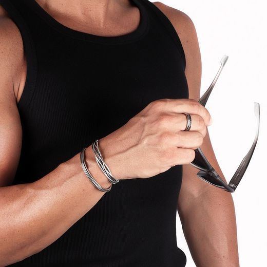 MB123A Pulsera PLATADEPALO rígida de hombre de plata y bronce