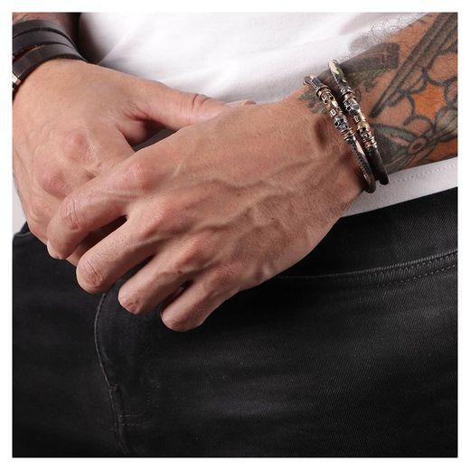 Pulsera PLATADEPALO Skull SB058X unisex camuflaje dos calaveras