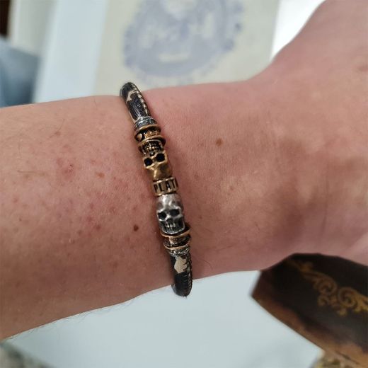 Pulsera PLATADEPALO Skull SB058X unisex camuflaje dos calaveras