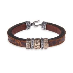 MB149X Pulsera PLATA DE PALO hombre cuero Vintage marrón