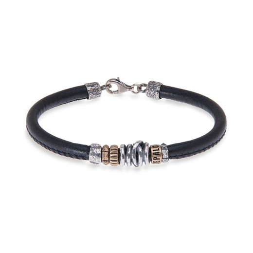 MB154X Pulsera Plata de Palo hombre cuero y plata de ley