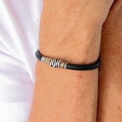 MB154X Pulsera Plata de Palo hombre cuero y plata de ley