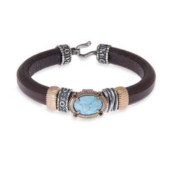 WB271X Pulsera PLATA DE PALO turquesa de mujer cuero marrón redondo