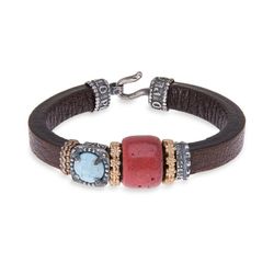 WB277X Pulsera PLATA DE PALO Turquesa y resina rojo vintage