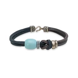 BB096X Pulsera PLATA DE PALO unisex modelo Sabra con Plata 925, cuero y bronce cierre de gancho