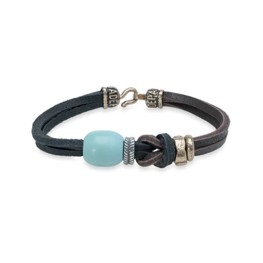 BB096X Pulsera PLATA DE PALO unisex modelo Sabra con Plata 925, cuero y bronce cierre de gancho