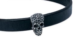 Pulsera Sakoi SB204X Plata de Palo de cuero y calavera en plata de ley
