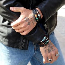 BB079X Pulsera PLATA DE PALO Samira con Plata 925, cuero y perlas de agua dulce