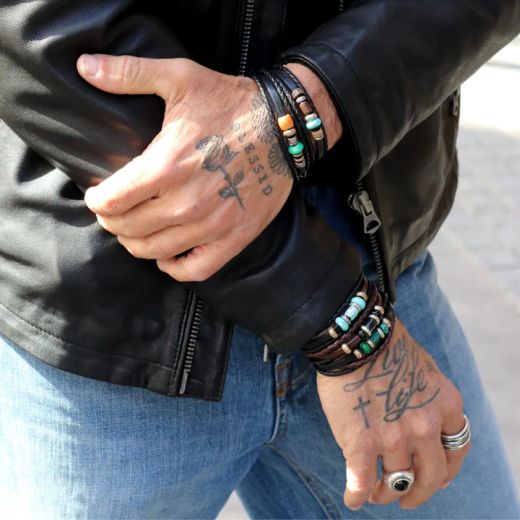 BB079X Pulsera PLATA DE PALO Samira con Plata 925, cuero y perlas de agua dulce