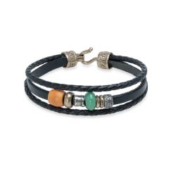 BB079X Pulsera PLATA DE PALO Samira con Plata 925, cuero y perlas de agua dulce