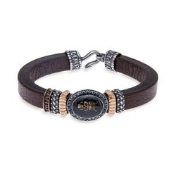 SB066A Pulsera PLATA DE PALO SKULL Calavera cuero piezas de bronce