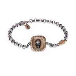 SB068B PULSERA SKULL PLATA DE PALO calavera intercalada cadena plata de ley