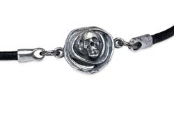 Pulsera Sokam SB196X Plata de Palo de cuero fino y calavera en plata 925 atrevida y moderna