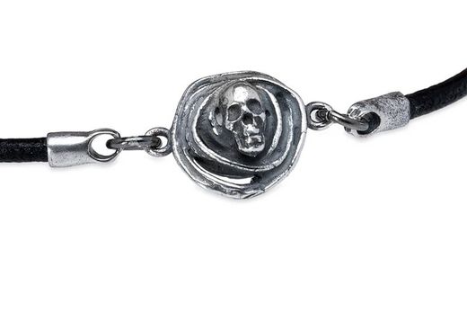 Pulsera Sokam SB196X Plata de Palo de cuero fino y calavera en plata 925 atrevida y moderna
