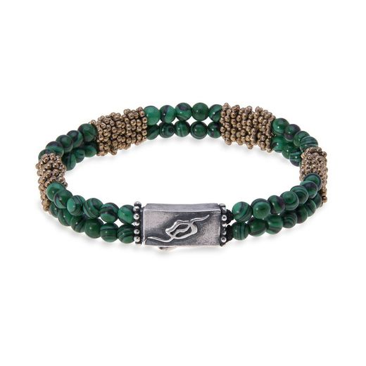 BB013M Pulsera unisex PLATADEPALO bronce y bolas de malaquita