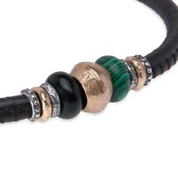 MB281X Pulsera vibrante de Plata de Palo hombre de cuero adornada con bronce y jade