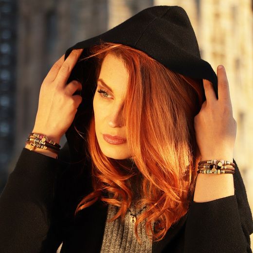 WB291X Pulsera Plata de Palo mujer lágrima piel color visón