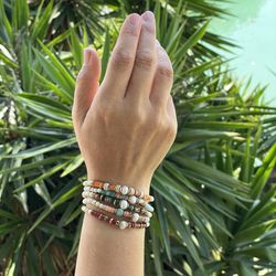 WB369X Pulsera Plata de Palo modelo ZULEM de bolas para mujer turquesa blanca, jaspe y bronce