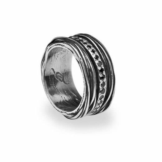 R102 Anillo unisex Plata de Palo de plata con circonitas