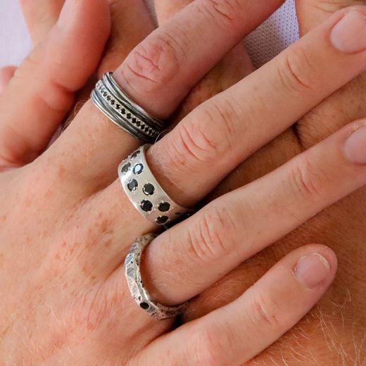 R102 Anillo unisex Plata de Palo de plata con circonitas