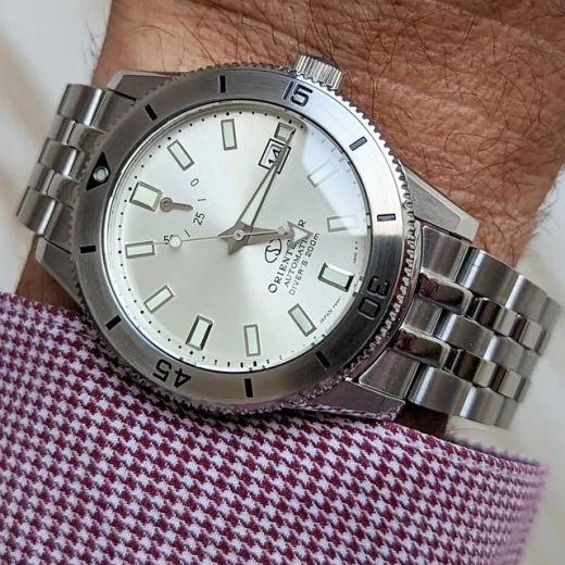 Reloj Orient Star hombre color de esfera blanco alpino RE-AU0502S00B DIVER 1964 SILVER automático