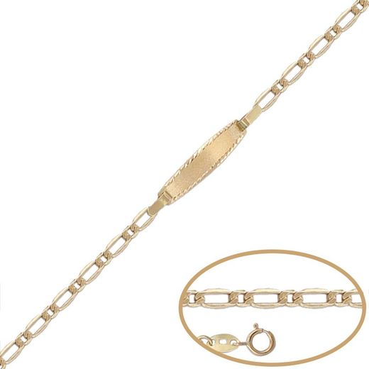 PU1140 Pulsera oro 18k de bebé nomeolvides con placa para el grabado cierre reasa reforzada