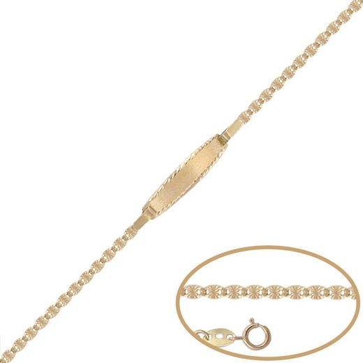 Ref PU1144 Pulsera oro 18k infantil para bebé con placa para grabar matizada y bisel pulido lapidado, acabada muy elegante