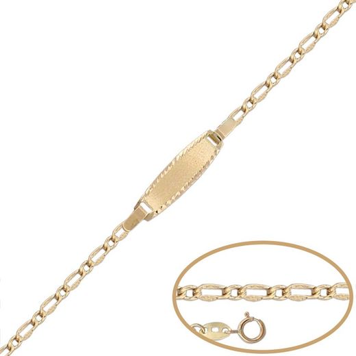 PU1152 Pulsera oro de bebé con placa para grabar con cierre de reasa de seguridad