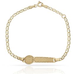 Ref, PU217 Pulsera bonita de bebé o comunión en oro 18k con placa y reloj para grabar la hora de nacimiento o celebración de la comunión cierre reasa reforzada