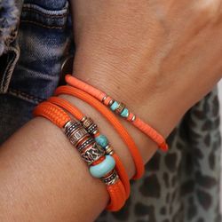 Referencia: BB049O Pulsera Plata de Palo de nylon naranja con cierre magnético y piezas de acero inoxidable