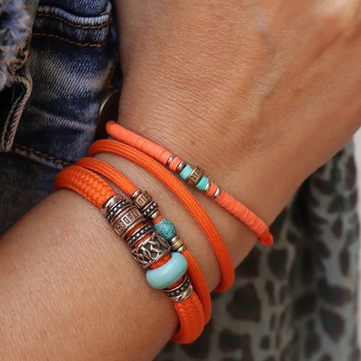 Referencia: BB049O Pulsera Plata de Palo de nylon naranja con cierre magnético y piezas de acero inoxidable