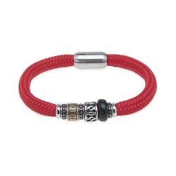 Referencia: BB049R Pulsera Plata de Palo de nylon rojo, cierre magnético y resina negra